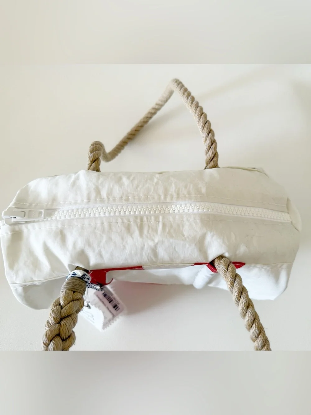Sea Bags Maine Sailcloth Tote with Red Graphic Rope Handles Summer Nautical NWT